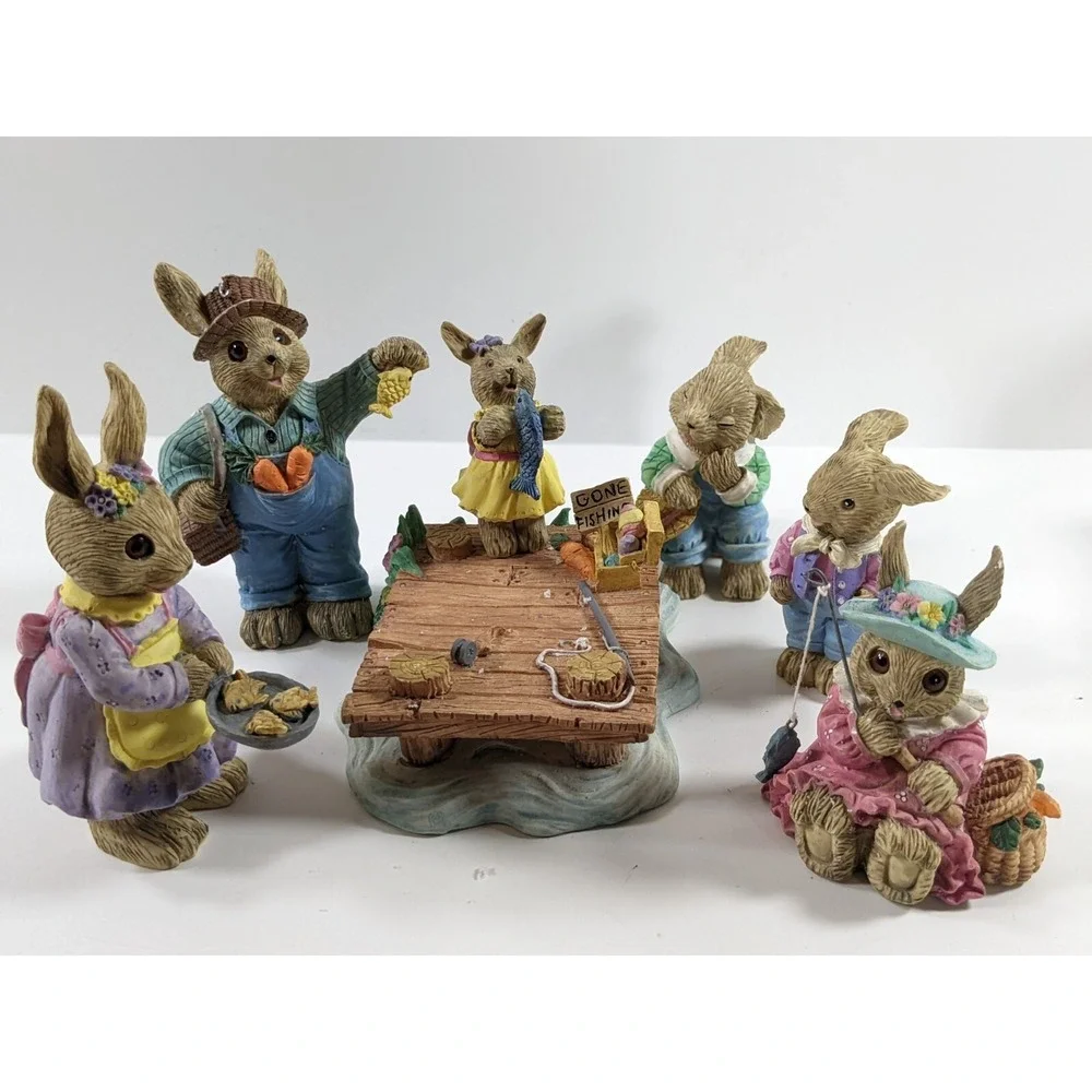 Mervyn's 7 Pc Bunny Fishing Set Collection Easter Vtg Original Box RARE 1995